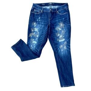 Torrid mid rise dark distressed boyfriend jeans size 14x31